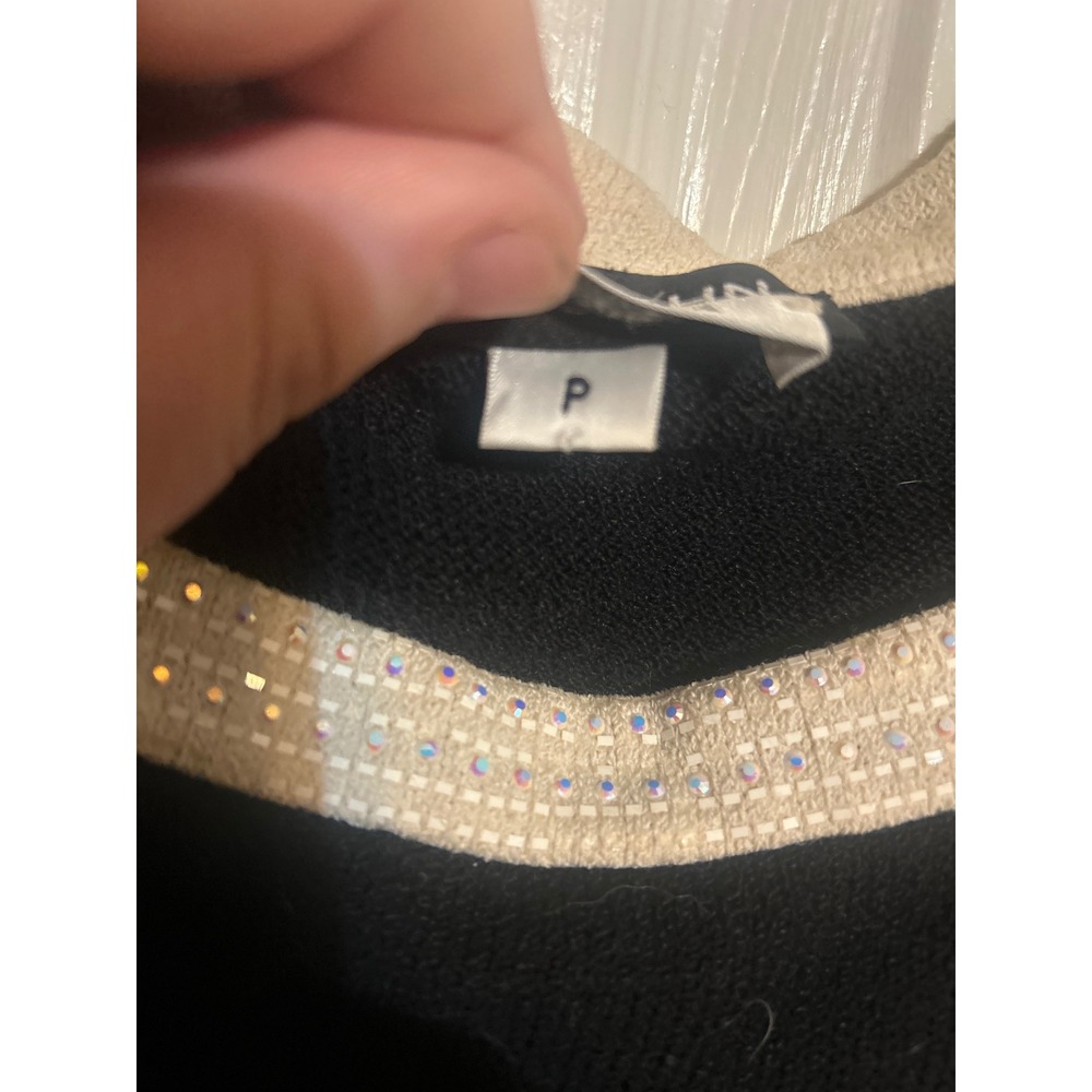 St John Knit Tank Top Black Cream Rhinestone Embellished Scoop Neck Womens P - Picture 3 of 5